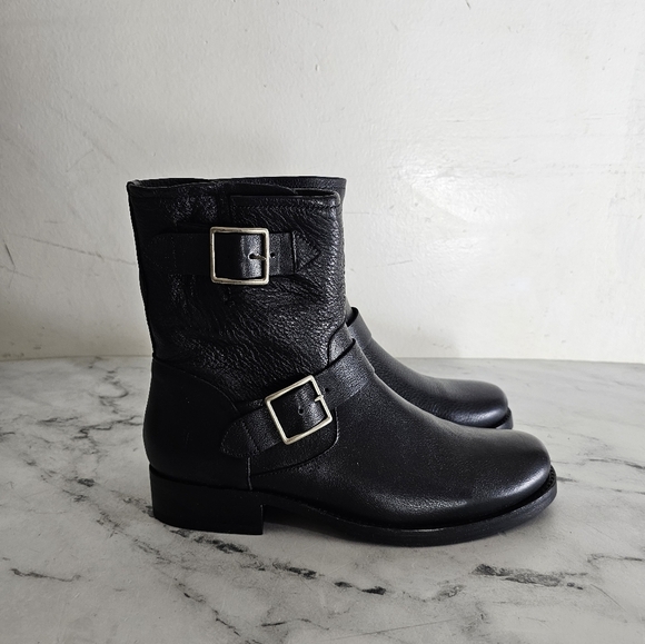 Frye Vicky Engineer Black Leather Moto Ankle Boots 9.5 New With Box - Picture 1 of 7
